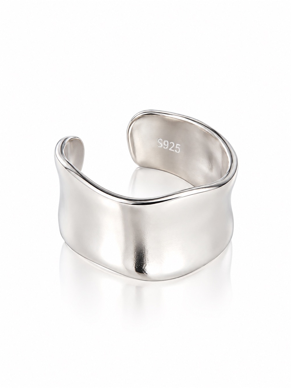 Minimalist S925 Sterling Silver Wide Wave Adjustable Statement Ring | RS91-1